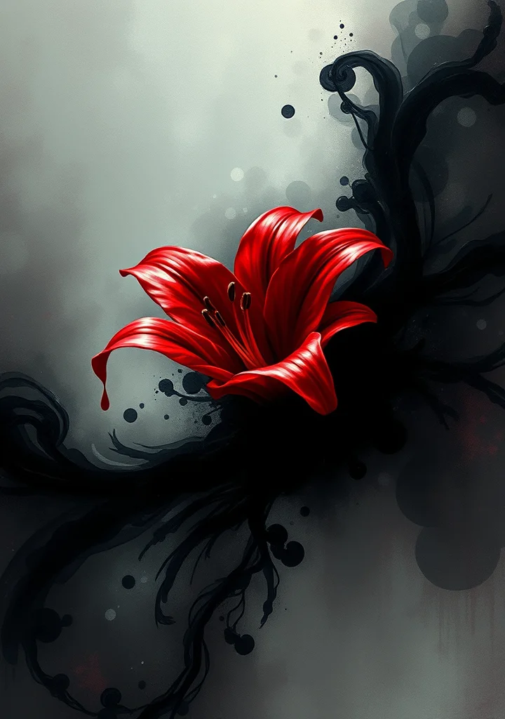 Crimson Lilies and Shadows